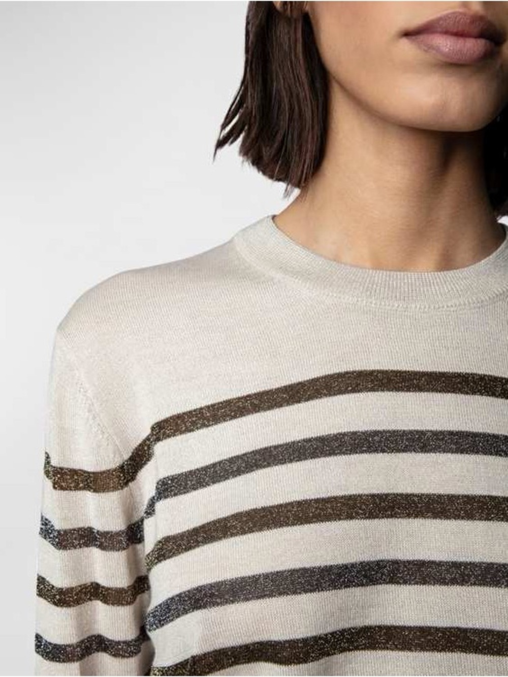 NWT Zadig & Voltaire Cream and Brown Striped Crewneck Sweater - Picture 4 of 7